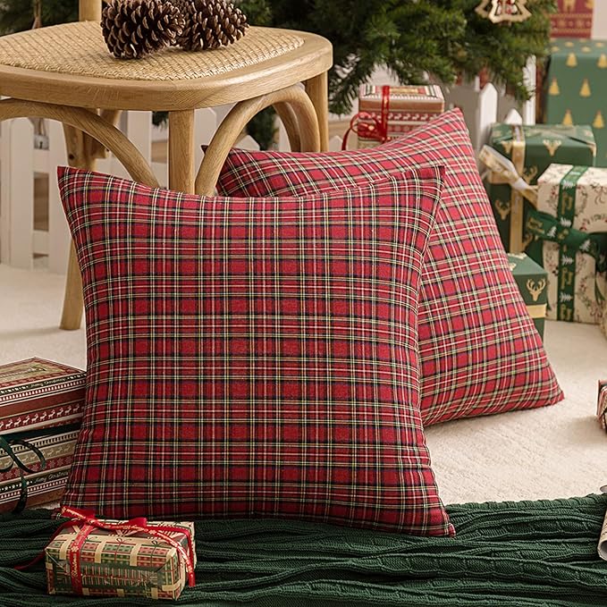 AQOTHES Pack of 2 Christmas Plaid Decorative Throw Pillow Covers Scottish by AQOTHES