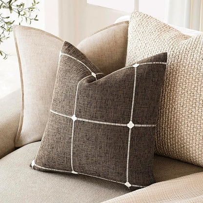 Foindtower Pack of 2 Decorative Faux Linen Jacquard Check Throw Pillow Covers - Image 5