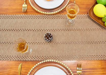 FEXIA Brown Table Runner Boho Fall Burlap Coffee - Image 6