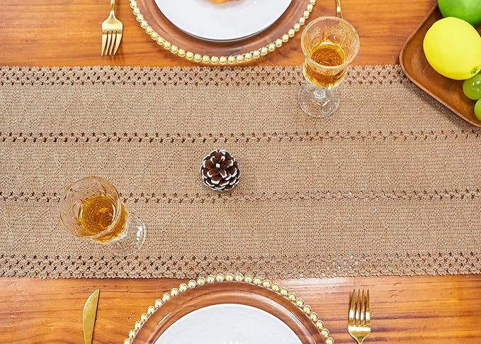 FEXIA Brown Table Runner Boho Burlap Coffee Table Runner - Image 7