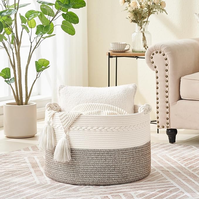 KAKAMAY Large Blanket Basket, Woven Baskets - Image 3