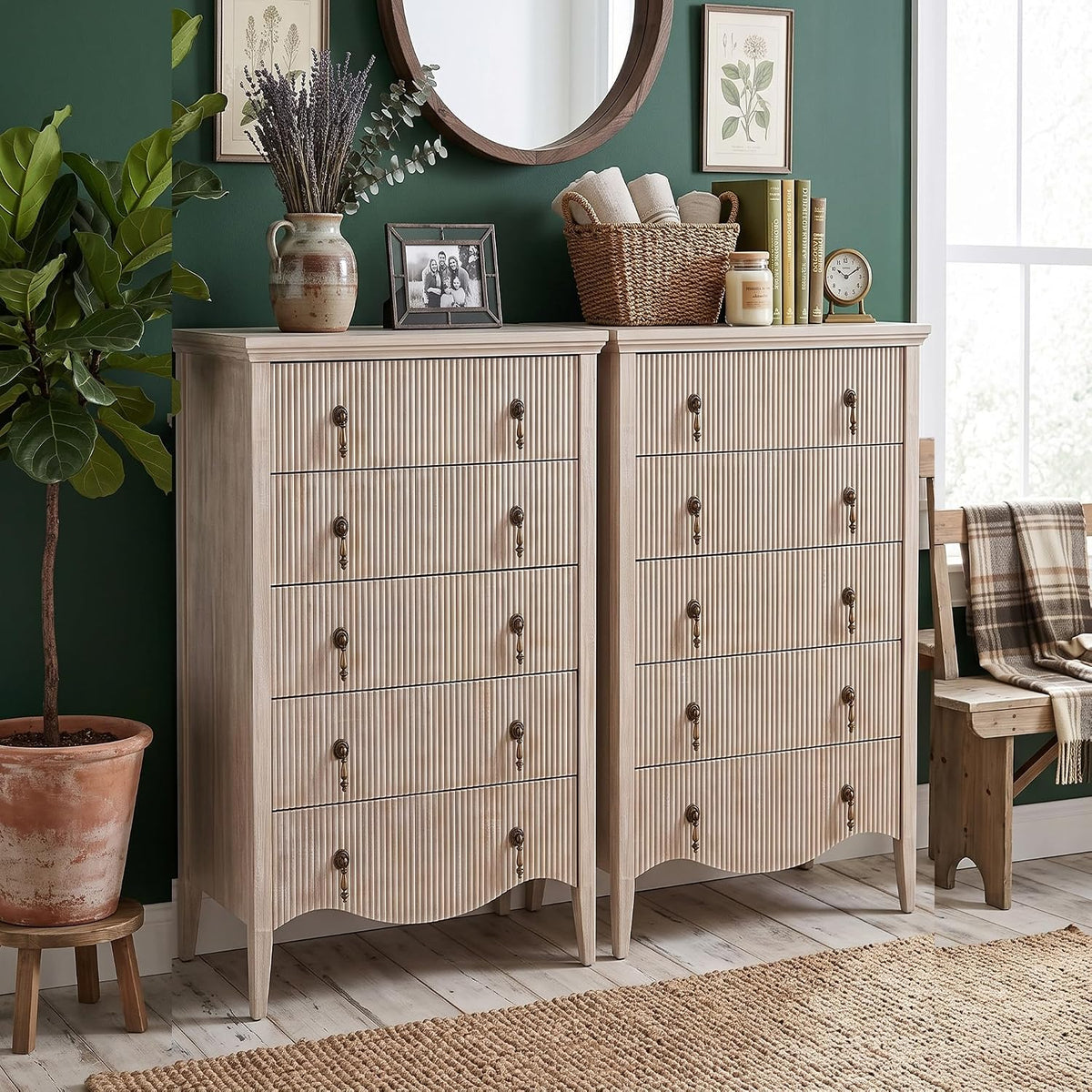 5-drawer 47" tall fluted dresser, vertical chest of, package contents