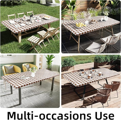 Smiry Rectangle Picnic Table Cloth, Elastic Waterproof Fitted Vinyl Tablecloths - Image 6