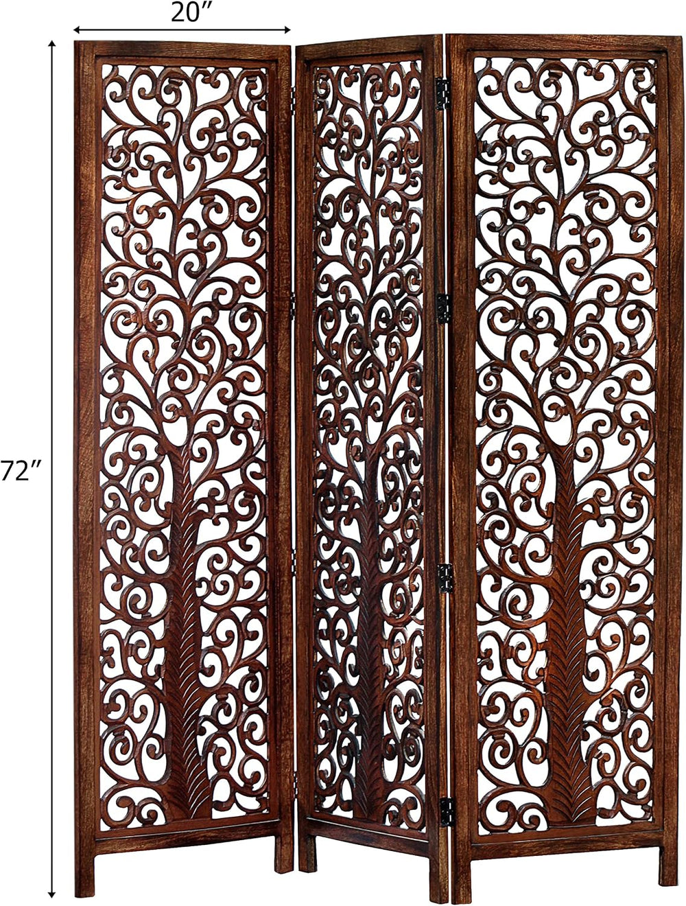 COTTON CRAFT Room Divider Wood Screen - Hand Carved Folding 3 Panels 60x72