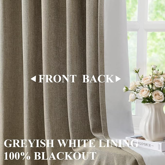 Vision Home Brown Pinch Pleated Full Blackout Curtains Linen Blended Room - Image 2