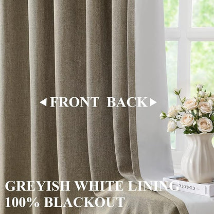 Vision Home Brown Pinch Pleated Full Blackout Curtains Linen Blended Room - Image 2