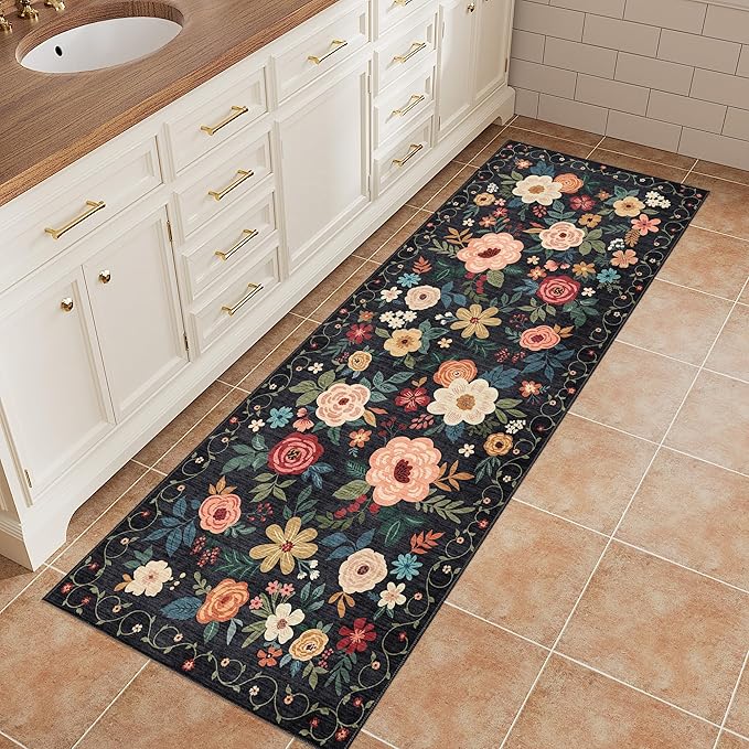 DUKINO 2x5 Runner Rug for Hallway, Washable Kitchen Floral Runner Rug - Image 5