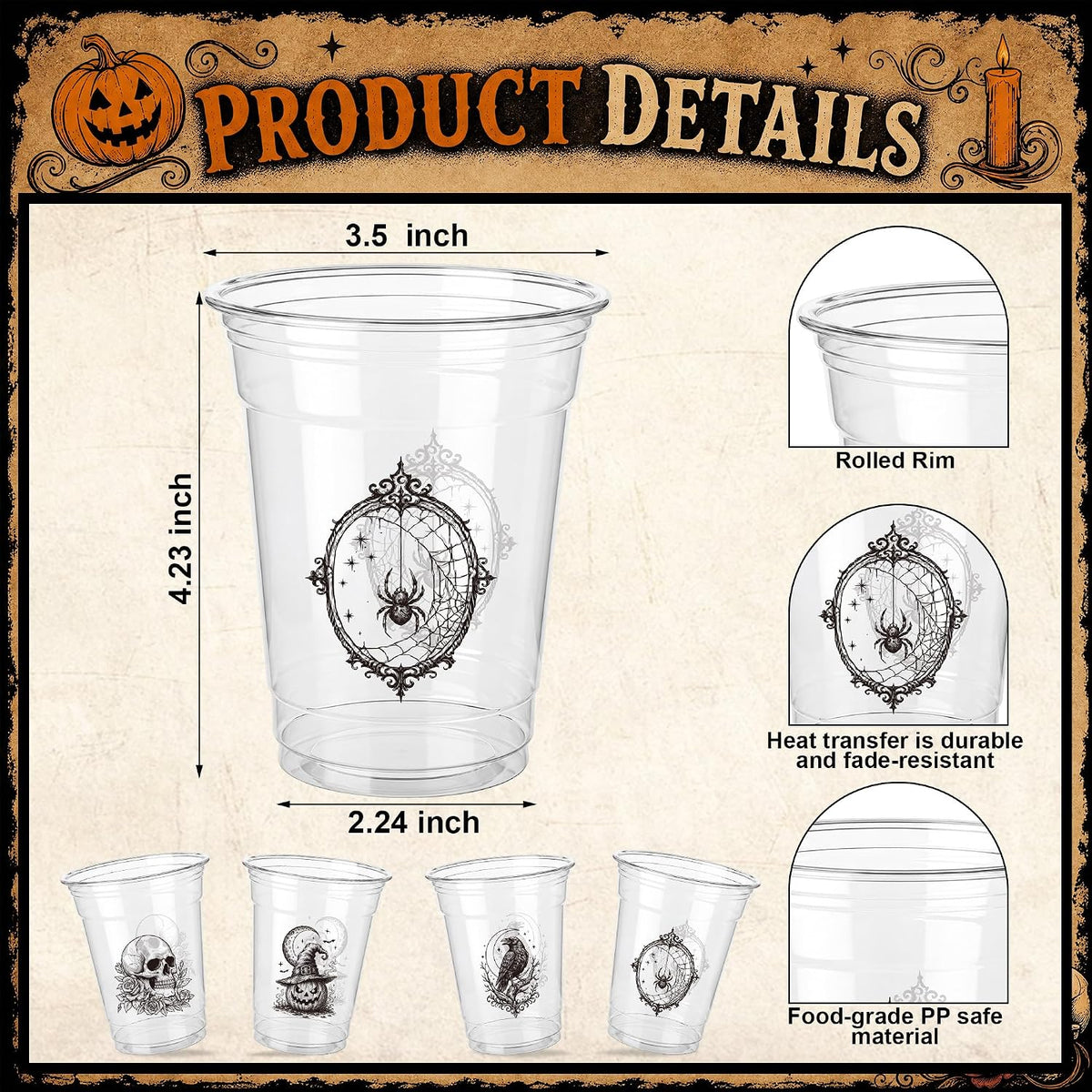 SiliFine 100 Pcs 12 oz Halloween Plastic Cups, Halloween Party Supplies