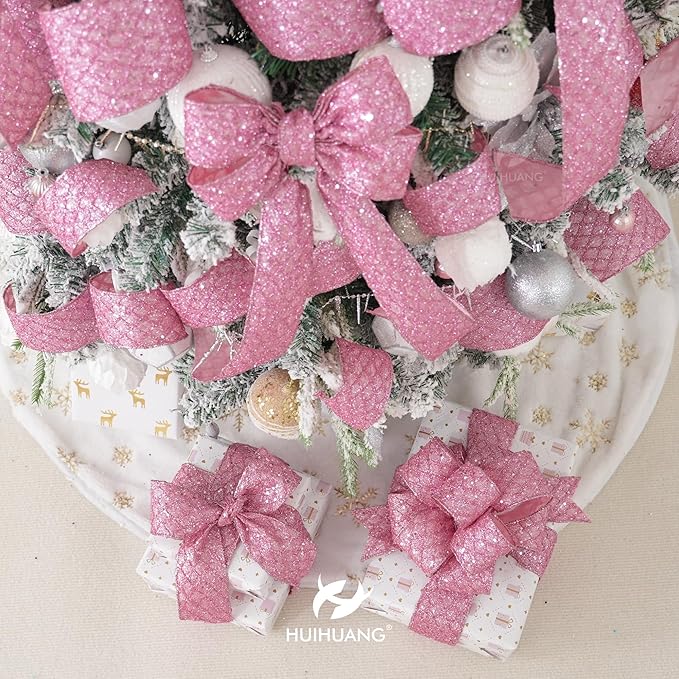 HUIHUANG Pink Glitter Wired Ribbon - Image 9