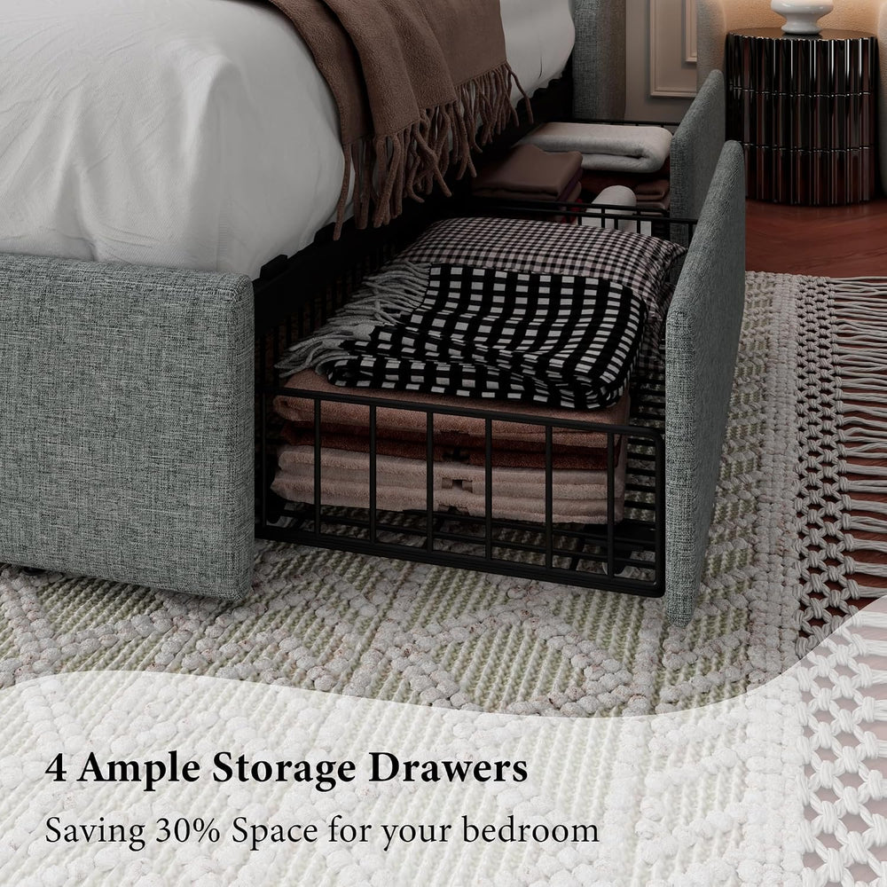 iPormis Full Size Bed Frame with 4 Storage Drawers, Upholstered Platform Bed ...