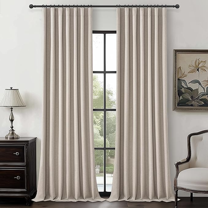 Grey Flax Extra Long Floor to Ceiling Blackout Curtains 108 Inches Long by QJMYDECO