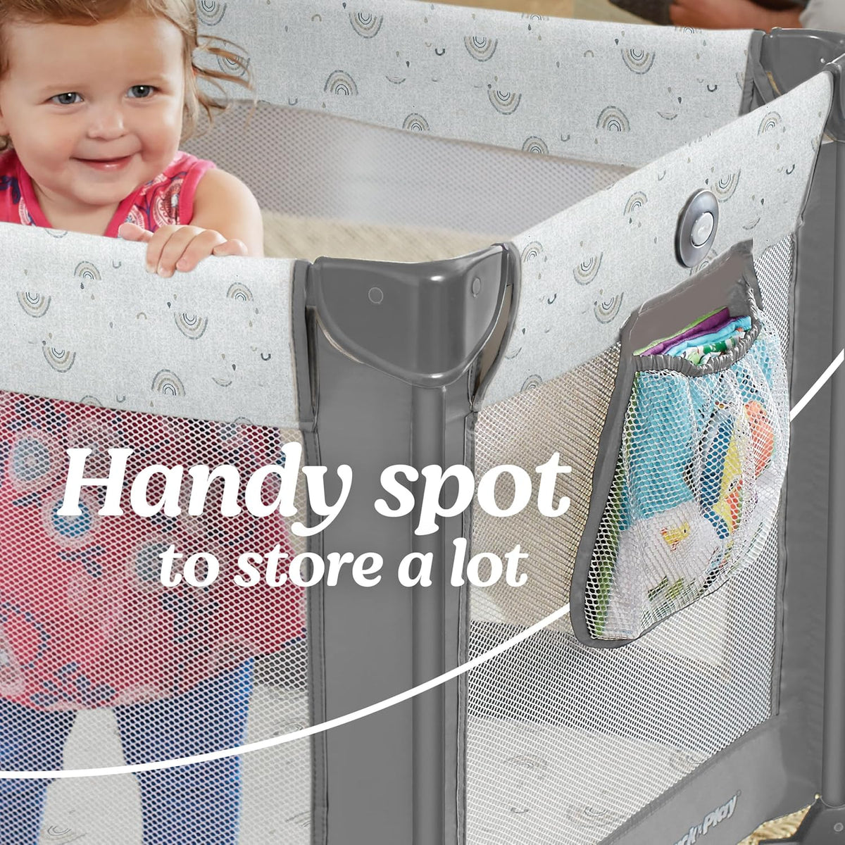 graco on the go pack 'n play playard showing dimensions