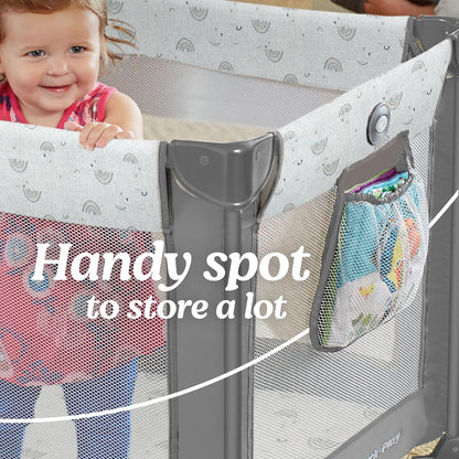 graco on the go pack 'n play playard showing dimensions