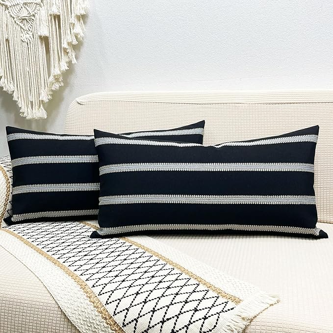 Slow Cow Decorative Rectangular Throw Pillow Cover Striped Textured Lumbar - Image 6