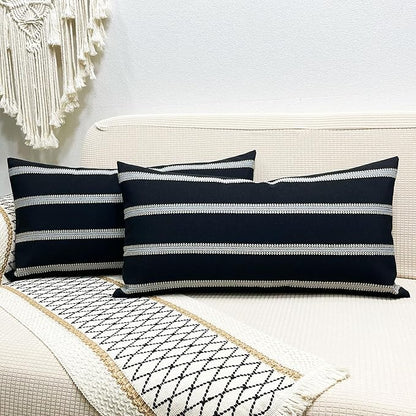 Slow Cow Decorative Rectangular Throw Pillow Cover Striped Textured Lumbar - Image 6