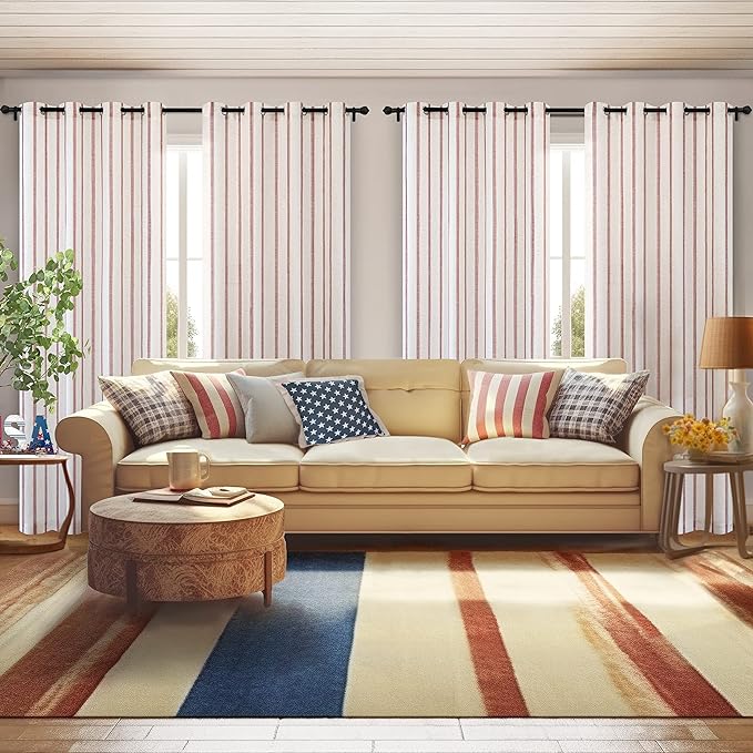 DriftAway Farmhouse Vertical Striped Linen Blend Textured Light Filtering Semi - Image 5