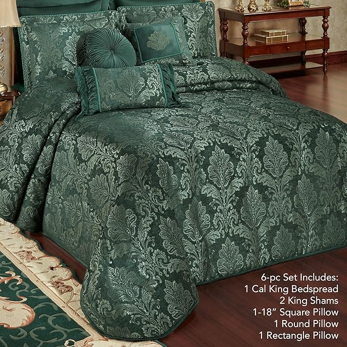 Touch of Class Camelot Luxury Bedding | Emerald Green | Matte Satin Damask on - Image 2
