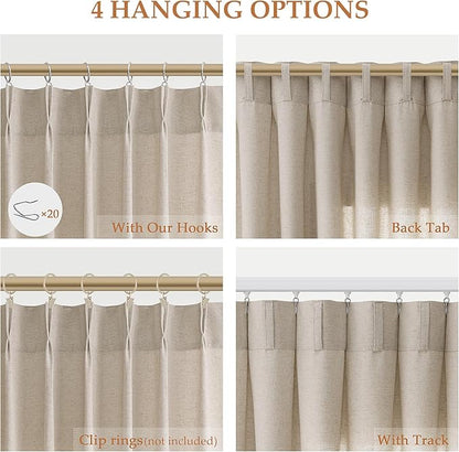 Light Brown Pinch Pleat Linen Curtains 96 Inch Length 2 Panels Set - Image 2