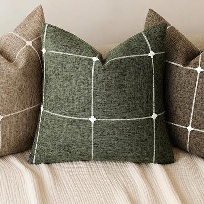 Foindtower Pack of 2 Decorative Faux Linen Jacquard Check Throw Pillow Covers - Image 4