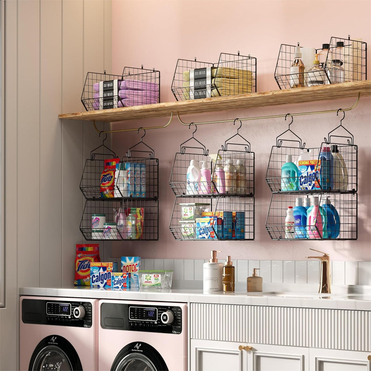x-cosrack 5 tier closet hanging organizer, clothes hanging showing dimensions