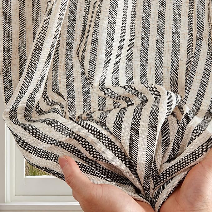 jinchan Striped Linen Kitchen Curtains 20 Inches Length Tier Curtains Farmhouse - Image 8