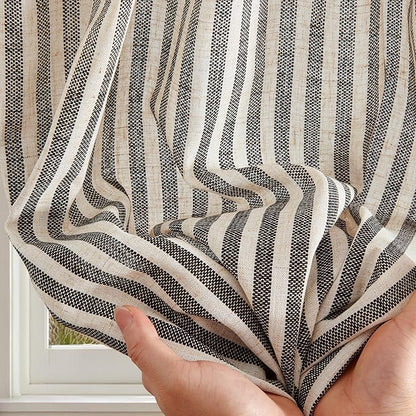 jinchan Striped Linen Kitchen Curtains 20 Inches Length Tier Curtains Farmhouse - Image 8