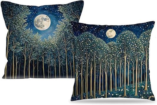 Vintage William Morris Moon Inspired Forest Green Decor Throw Pillow Covers by Unknown