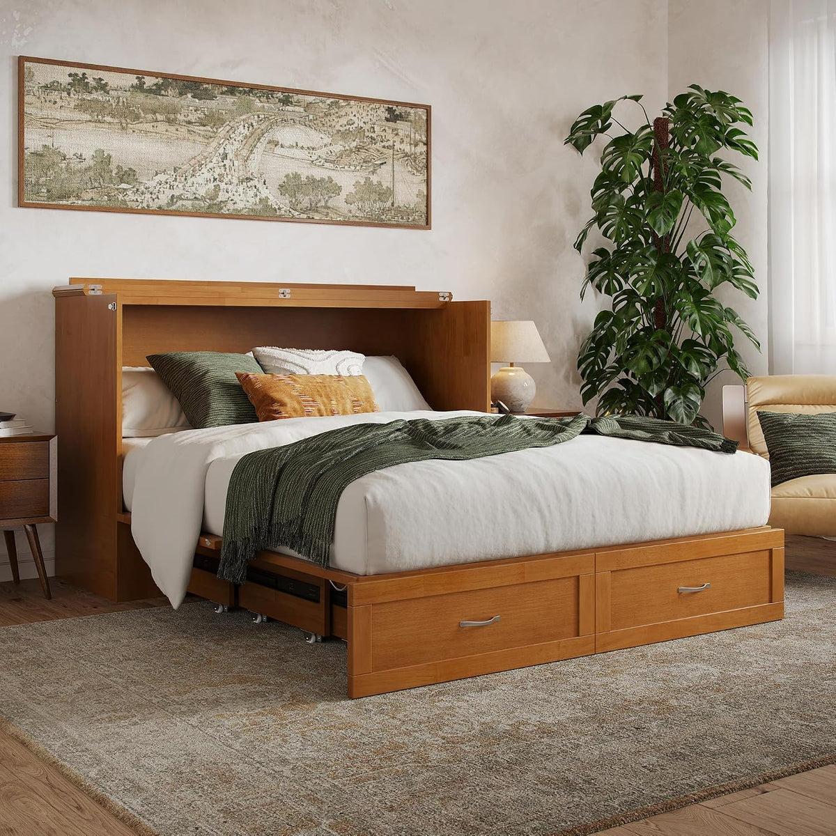 afi, hamilton queen murphy bed chest with 6" shown in use