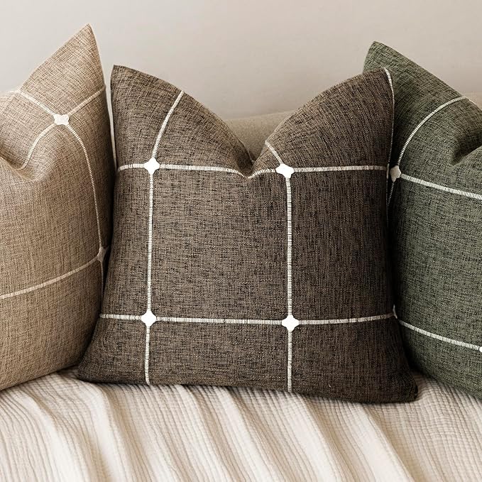Foindtower Pack of 2 Decorative Faux Linen Jacquard Check Throw Pillow Covers - Image 4