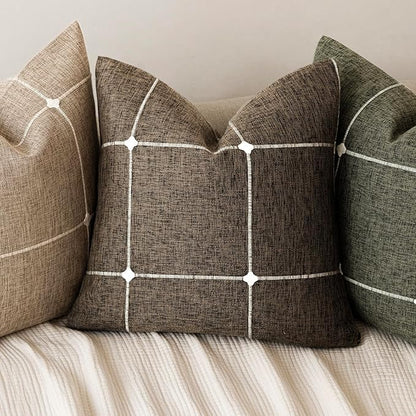 Foindtower Pack of 2 Decorative Faux Linen Jacquard Check Throw Pillow Covers - Image 4