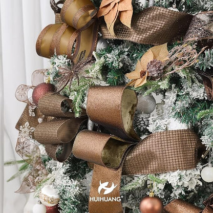 HUIHUANG 4" Brown Glitter Christmas Ribbon Wired Bronze Square Mesh Wire Ribbon - Image 4