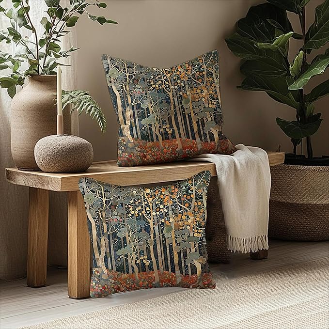 Rustic Autumn Forest Pillow Covers 18x18 Set of 2, Fall Home Room Decor - Image 5