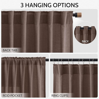 Nanspring Cappuccino Linen Blend Light Filtering Back Tab Curtains 96 Inches - Image 3