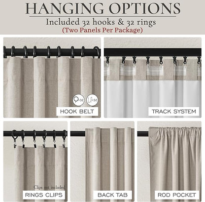 Grey Flax Curtains 86 inch Length 2 Panels Set, Hook Belt&Rod Pocket White - Image 3