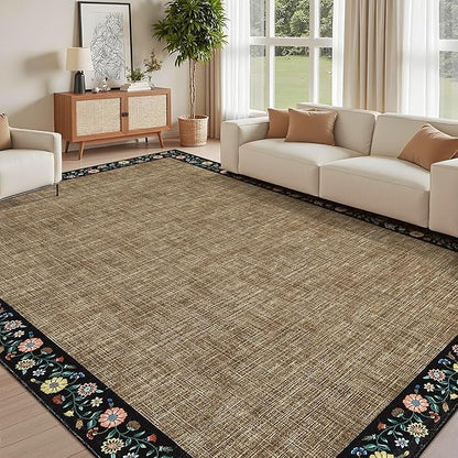 GarveeHome Washable Living Room Rug 9x12 Floral Bordered Area Rugs Soft Thin - Image 2