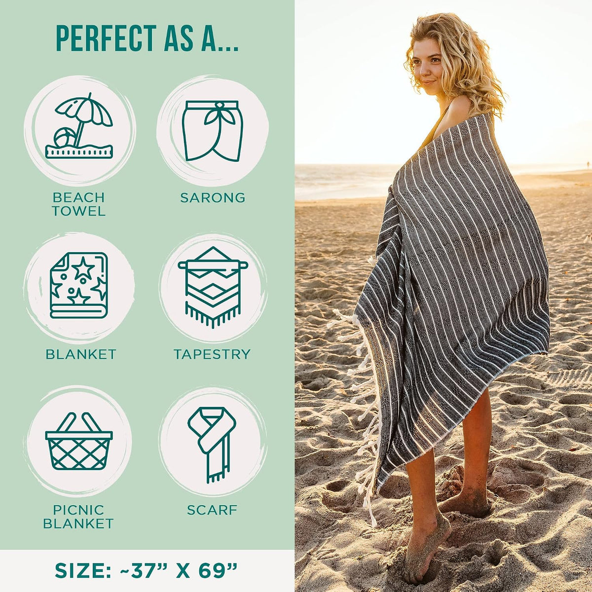 sand cloud turkish beach towel - sand resistant, close-up detail