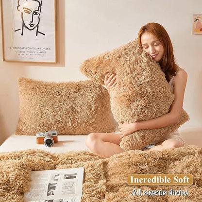 XeGe Faux Fur Throw Pillow Cases, Plush Shaggy Ultra Soft Pillow Covers - Image 5
