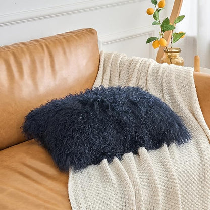 Genuine Mongolian Lamb Fur Pillow Cover – 12"x20" Rectangular Cushion Case – - Image 4