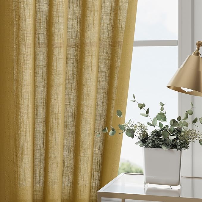 Gold Linen Curtains 90 Inch Long 2 Panels Set - Image 4