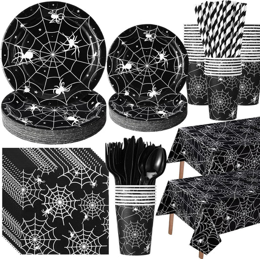 Funnymoom 452 Pcs Halloween Spiderweb Party Supplies Tableware for 50 Guest