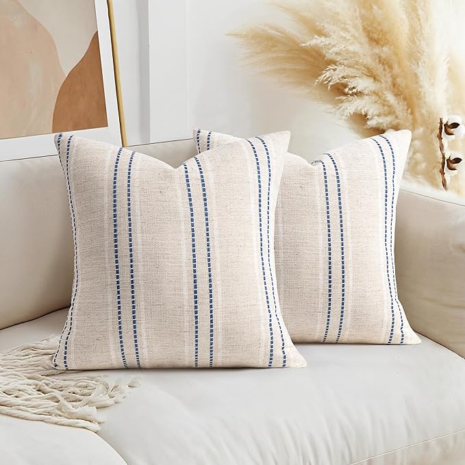 AELS 16x16 Decorative Farmhouse Linen Throw Pillow Covers, Boho Textured Pillow by AELS