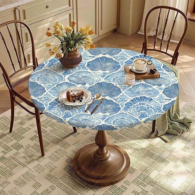 Blue Seashell Fitted Round Tablecloth - Image 8