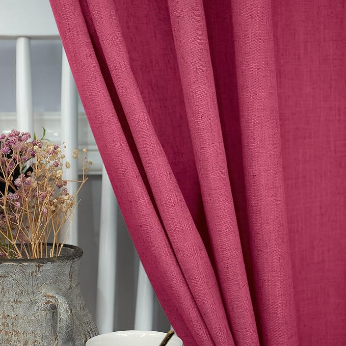 Pitalk Hot Pink Semi Sheer Curtains 96 Inch Long 2 Panel Set Rod Pocket Back - Image 3
