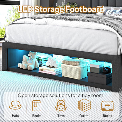 queen size bed frame with upholstered wingback headboard showing dimensions