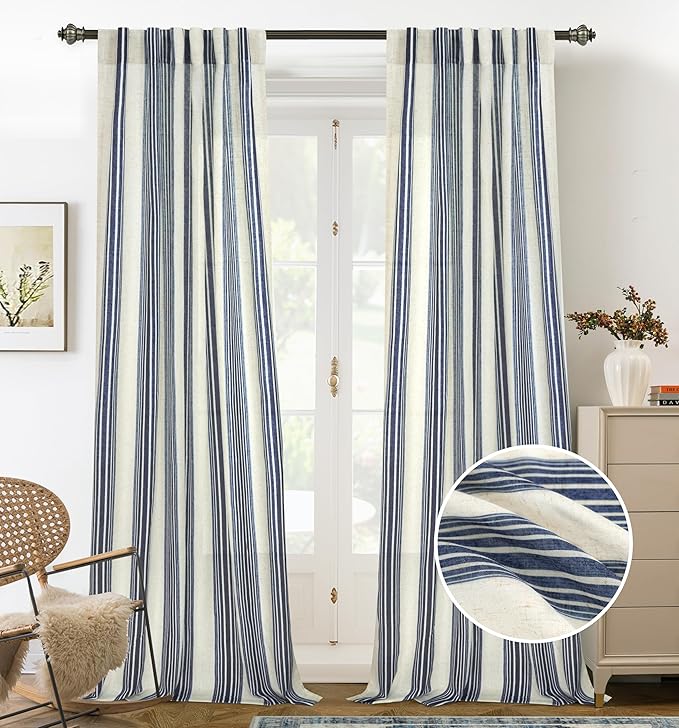 DriftAway Farmhouse Vertical Striped Linen Blend Textured Light Filtering Semi by DriftAway