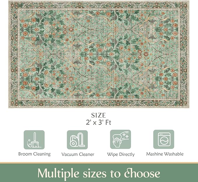MUJOO 2x3 Washable Rug, Boho Front Door Mat Indoor Entrance Throw Carpet - Image 2