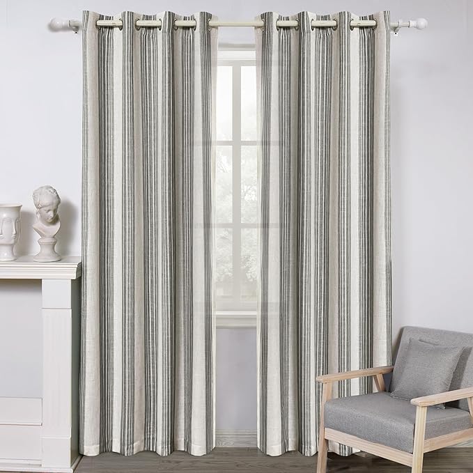 DriftAway Farmhouse Vertical Striped Linen Blend Textured Light Filtering Semi by DriftAway