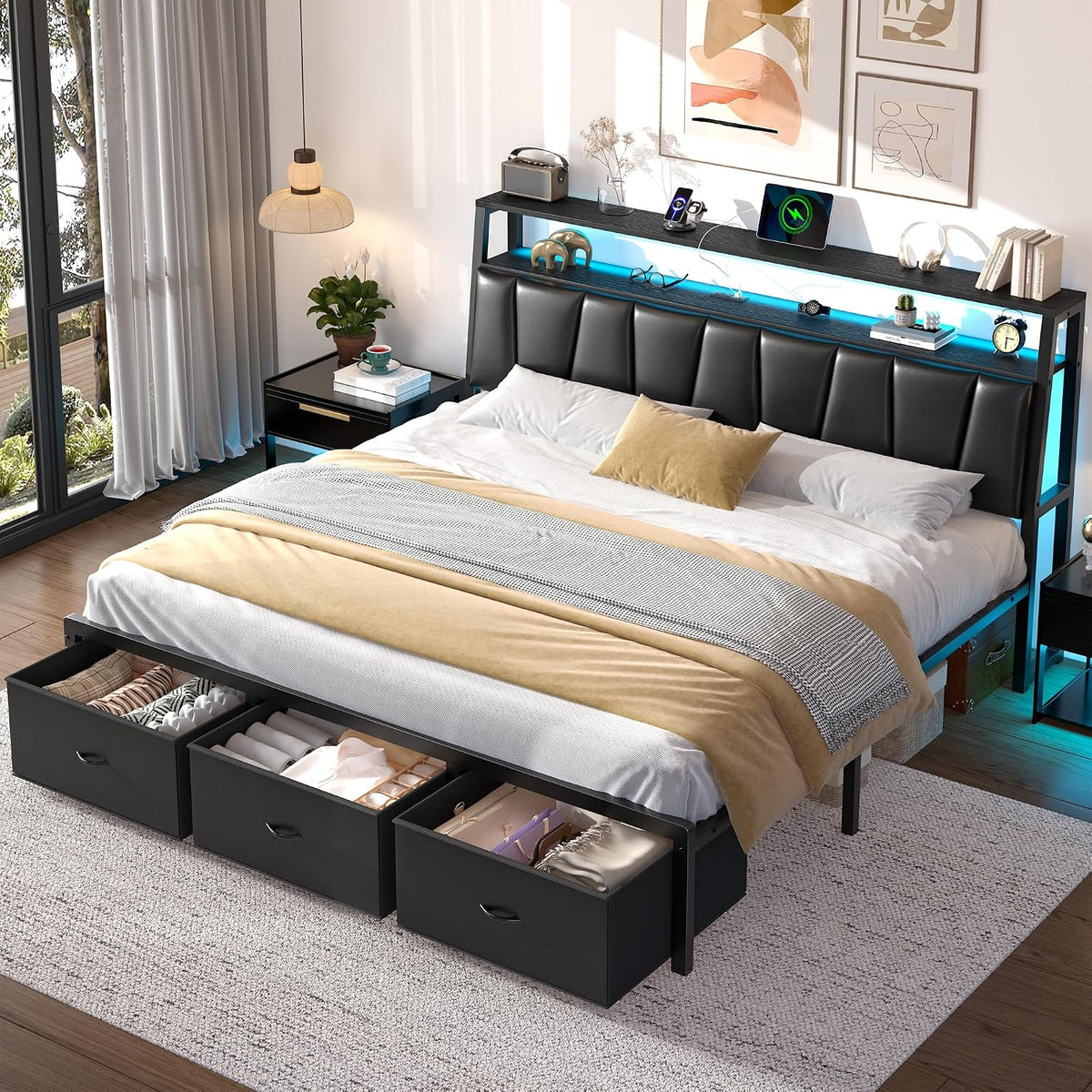 freehouse king size bed frame with storage headboard on a desk or shelf