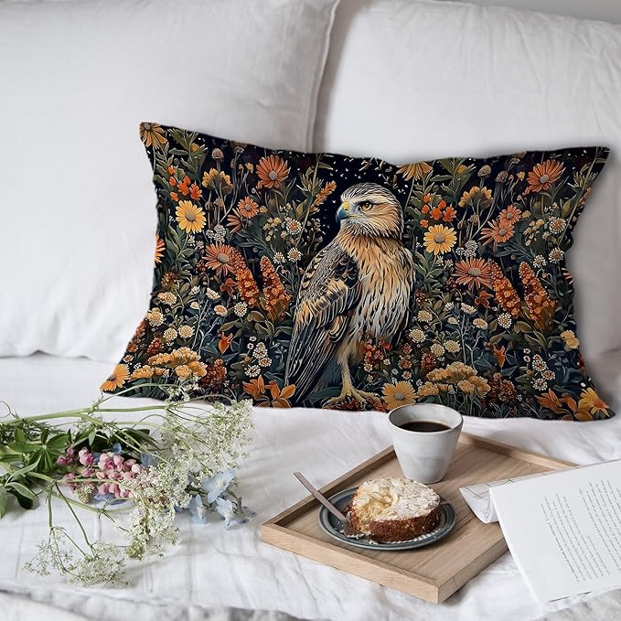 Boho Moody Eagle Floral Pillow Covers 12x20, Dark Academia Room Decor, Dark - Image 4