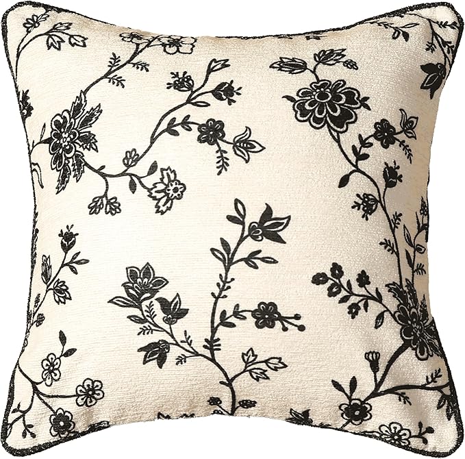 Farmhouse Throw Pillow Covers, Classic Black and White Floral Elegant French by bilingaier